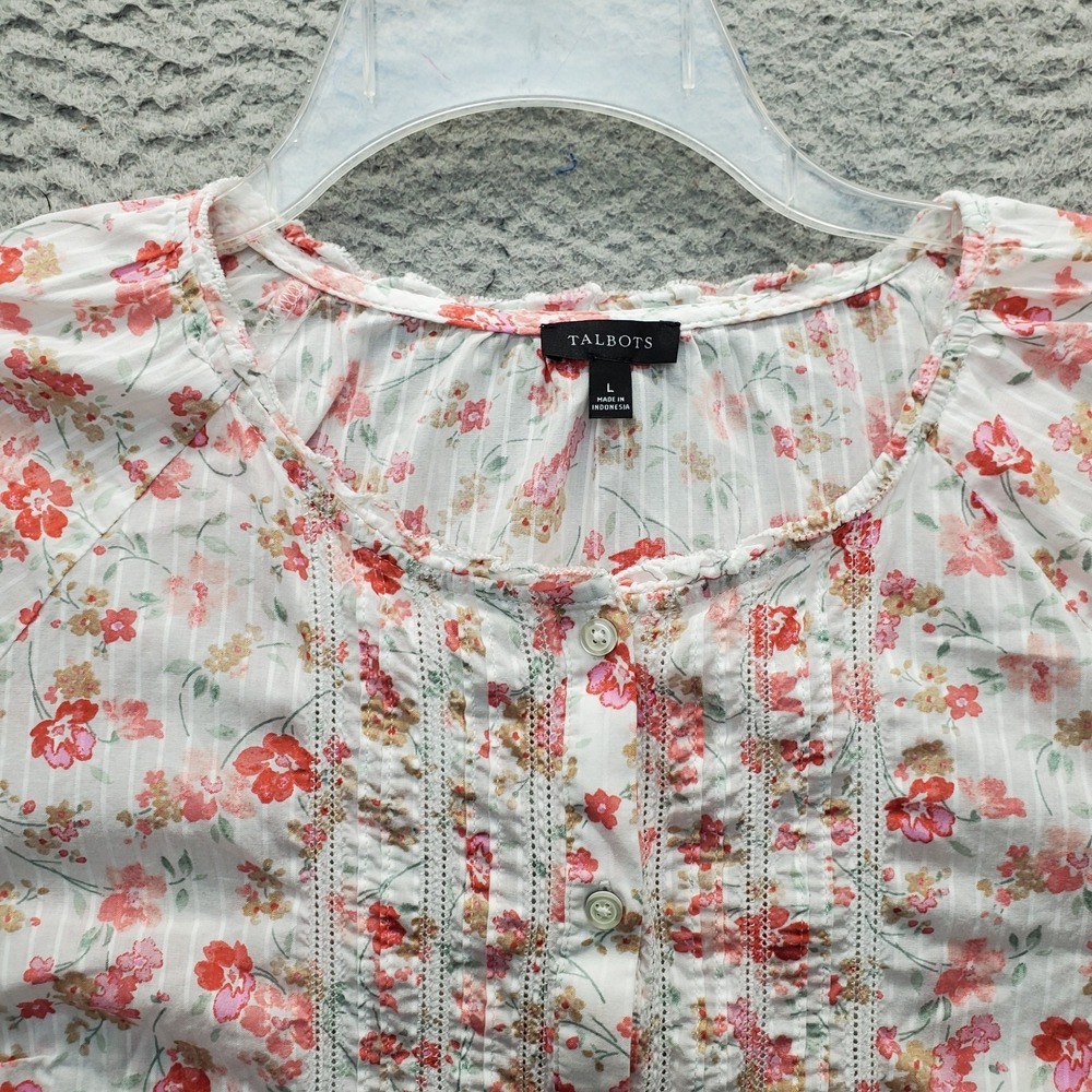 Talbots Shirt Top Womens Large Multi Swirl Ditsy Floral Long Sleeve Button Front - Picture 7 of 9